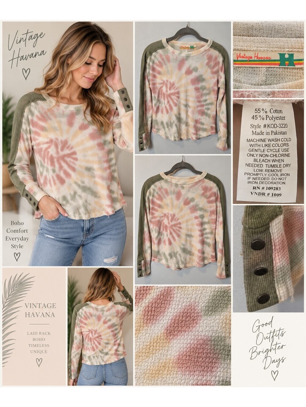 Vintage Havana Tie Dye Thermal Knit Top size M